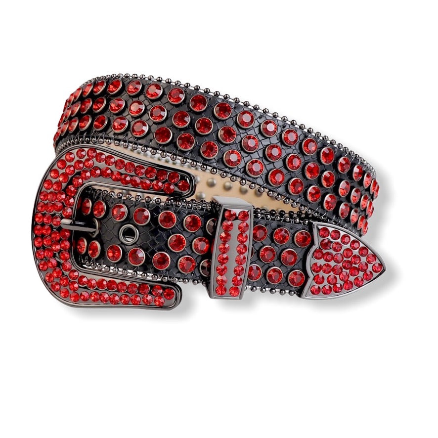 LUXE: Black/Red Crystal Belt #22